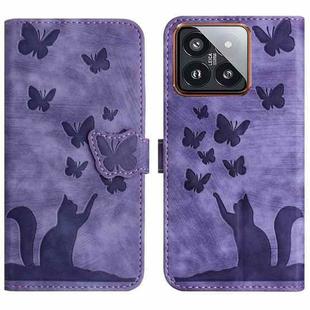 For Xiaomi 14 Pro Butterfly Cat Embossing Flip Leather Phone Case(Purple)