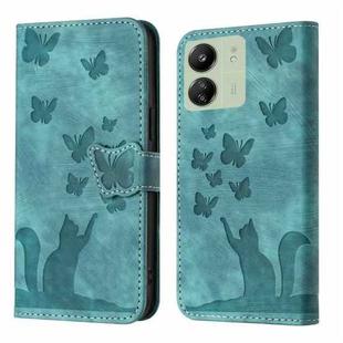 For Xiaomi Redmi 13C / POCO C65 Butterfly Cat Embossing Flip Leather Phone Case(Wathet)