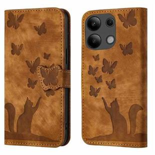 For Xiaomi Redmi Note 13 4G Butterfly Cat Embossing Flip Leather Phone Case(Brown)