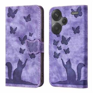 For Xiaomi Redmi Note 13 Pro+ 5G Butterfly Cat Embossing Flip Leather Phone Case(Purple)