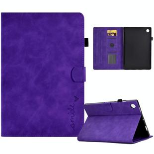 For Samsung Galaxy Tab A9 Embossed Smile Flip Smart Leather Tablet Case(Purple)