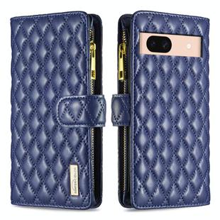 For Google Pixel 8a Diamond Lattice Zipper Wallet Leather Flip Phone Case(Blue)
