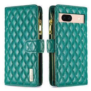 For Google Pixel 8a Diamond Lattice Zipper Wallet Leather Flip Phone Case(Green)