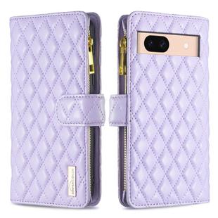 For Google Pixel 8a Diamond Lattice Zipper Wallet Leather Flip Phone Case(Purple)