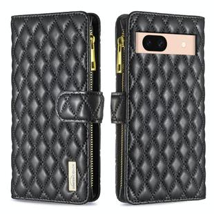 For Google Pixel 8a Diamond Lattice Zipper Wallet Leather Flip Phone Case(Black)