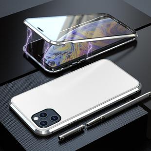 For iPhone 11 Pro Shockproof Magnetic Attraction Leather Backboard + Tempered Glass Protective Case(Silver)