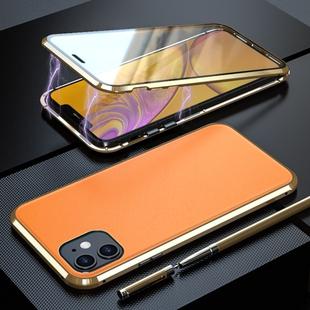 For iPhone 11 Shockproof Magnetic Attraction Leather Backboard + Tempered Glass Protective Case(Gold)