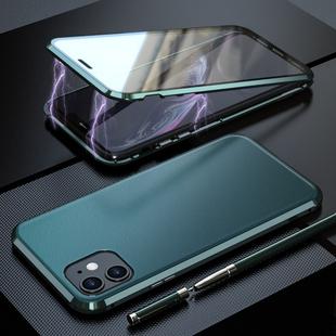 For iPhone 11 Shockproof Magnetic Attraction Leather Backboard + Tempered Glass Protective Case(Green)