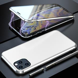 For iPhone 11 Pro Max Shockproof Magnetic Attraction Leather Backboard + Tempered Glass Protective Case(Silver)