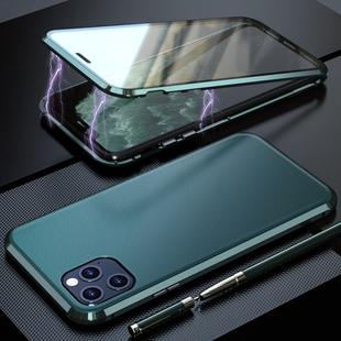 For iPhone 11 Pro Max Shockproof Magnetic Attraction Leather Backboard + Tempered Glass Protective Case(Green)