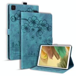 For Samsung Galaxy Tab A7 Lite Cartoon Sakura Cat Embossed Leather Tablet Case(Green)