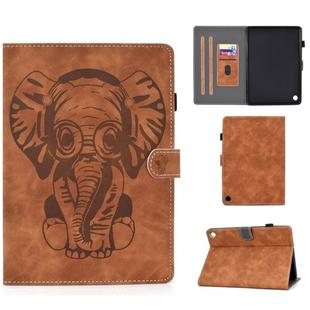 For Amazon Kindle Fire HD 8 2020 Embossed Elephant Pattern Horizontal Flip PU Leather Case with Holder & Card Slots & Sleep / Wake-up Function(Brown)