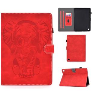 For Amazon Kindle Fire HD 8 2020 Embossed Elephant Pattern Horizontal Flip PU Leather Case with Holder & Card Slots & Sleep / Wake-up Function(Red)
