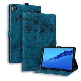 For Lenovo Tab M10 Plus 3rd Gen 2022 Cartoon Sakura Cat Embossed Leather Tablet Case(Blue)