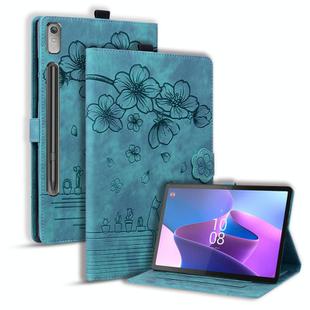 For Lenovo Xiaoxin Pad Pro 2022 / P11 Pro 2 Cartoon Sakura Cat Embossed Leather Tablet Case(Green)