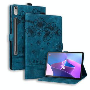 For Lenovo Xiaoxin Pad Pro 2022 / P11 Pro 2 Cartoon Sakura Cat Embossed Leather Tablet Case(Blue)