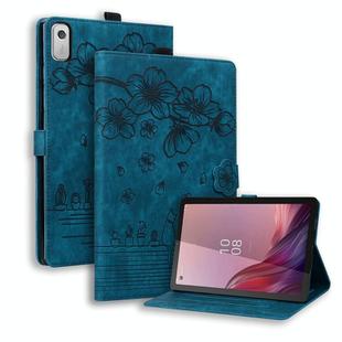 For Lenovo Tab M9 Cartoon Sakura Cat Embossed Leather Tablet Case(Blue)
