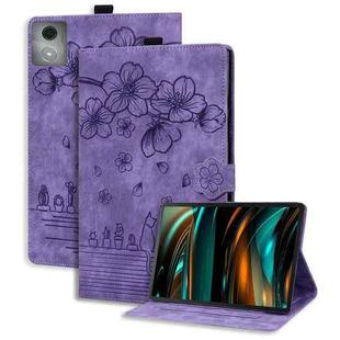 For Lenovo Tab K11 Plus / M11 Plus Cartoon Sakura Cat Embossed Leather Tablet Case(Purple)