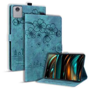 For Lenovo Xiaoxin Pad 11 2025 Cartoon Sakura Cat Embossed Leather Tablet Case(Green)