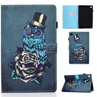 For Samsung Galaxy Tab A9+ Colored Drawing Smart Leather Tablet Case(Rose Owl)