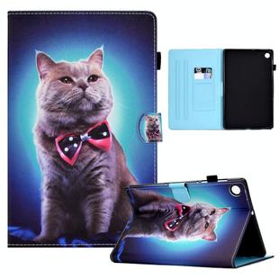 For Samsung Galaxy Tab A9+ Colored Drawing Smart Leather Tablet Case(Bow Tie Cat)