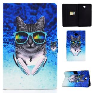 For Samsung Galaxy Tab A 10.1 (2016) T580 Electric Pressed TPU Colored Drawing Horizontal Flip Leather Case with Holder & Card Slots & Anti-slip Strip & Sleep / Wake-up Function(Headphone Cat)
