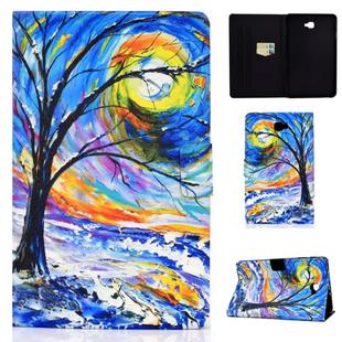 For Samsung Galaxy Tab A 10.1 (2016) T580 Electric Pressed TPU Colored Drawing Horizontal Flip Leather Case with Holder & Card Slots & Anti-slip Strip & Sleep / Wake-up Function(Watercolor Tree)
