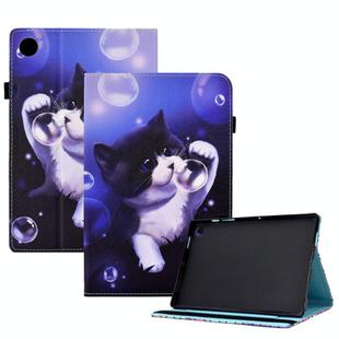 For Samsung Galaxy Tab A9+ Colored Drawing Stitching Elastic Band Leather Smart Tablet Case(Bubble Cat)