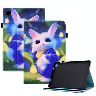 For Samsung Galaxy Tab A9+ Colored Drawing Stitching Elastic Band Leather Smart Tablet Case(Cute Rabbit)