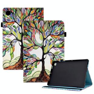 For Samsung Galaxy Tab A9+ Colored Drawing Stitching Elastic Band Leather Smart Tablet Case(Life Tree)