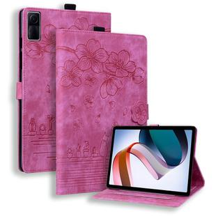For Xiaomi Redmi Pad 10.61 2022 Cartoon Sakura Cat Embossed Leather Tablet Case(Rose Red)