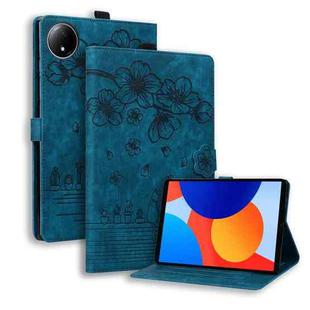 For Xiaomi Redmi Pad SE 8.7 4G Cartoon Sakura Cat Embossed Leather Tablet Case(Blue)