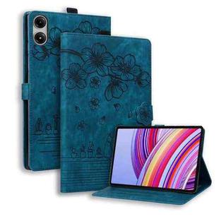 For Xiaomi Redmi Pad SE 11 2025 Cartoon Sakura Cat Embossed Leather Tablet Case(Blue)