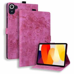 For Xiaomi Redmi Pad 8.8 2025 Cartoon Sakura Cat Embossed Leather Tablet Case(Rose Red)