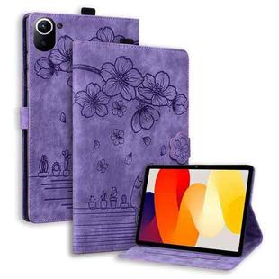 For Xiaomi Redmi Pad 8.8 2025 Cartoon Sakura Cat Embossed Leather Tablet Case(Purple)