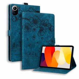 For Xiaomi Redmi Pad 8.8 2025 Cartoon Sakura Cat Embossed Leather Tablet Case(Blue)