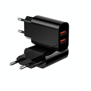 WIWU Wi-U003 Quick Series 2.4A USB-A Dual Port Fast Charger, EU Plug(Black)