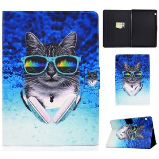 For Huawei MediaPad T5 10 inch Electric Pressed TPU Colored Drawing Horizontal Flip Leather Case with Holder & Card Slots & Anti-slip Strip(Headphone Cat)