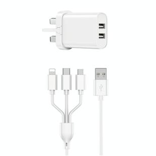 WIWU Wi-U003 Quick Series Dual USB Charger with 3 in 1 USB Charging Data Cable Set, UK Plug(White)
