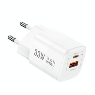 WIWU Wi-U008 33W USB + USB-C / Type-C Dual Ports GaN Travel Fast Charger, EU Plug(White)