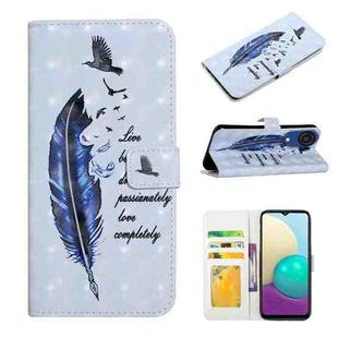 For Samsung Galaxy A03 Core Oil Embossed 3D Drawing Leather Phone Case(Blue Feather)