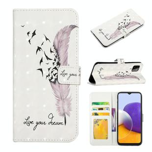 For Samsung Galaxy A22 5G Oil Embossed 3D Drawing Leather Phone Case(Feather)