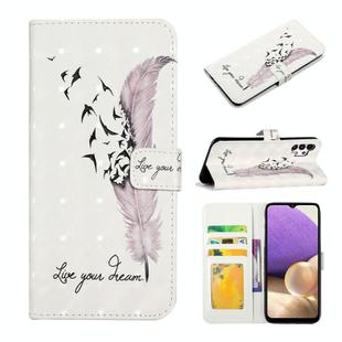 For Samsung Galaxy A32 4G Oil Embossed 3D Drawing Leather Phone Case(Feather)