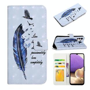 For Samsung Galaxy A32 5G Oil Embossed 3D Drawing Leather Phone Case(Blue Feather)