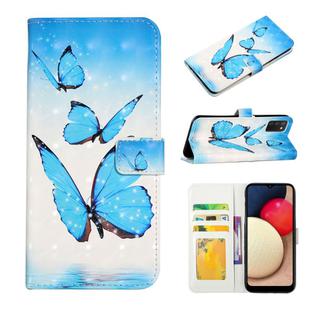 For Samsung Galaxy A02s 164mm Oil Embossed 3D Drawing Leather Phone Case(3 Butterflies)