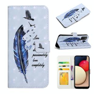 For Samsung Galaxy A02s EU Oil Embossed 3D Drawing Leather Phone Case(Blue Feather)