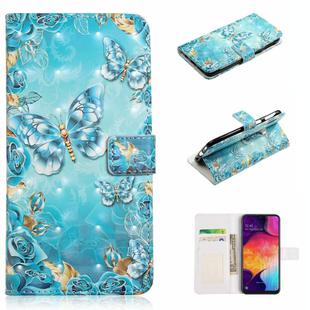 For Samsung Galaxy A40 Oil Embossed 3D Drawing Leather Phone Case(Blue Butterflies)