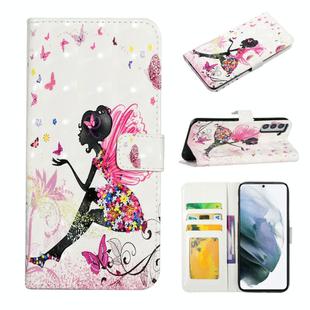 For Samsung Galaxy S21 5G Oil Embossed 3D Drawing Leather Phone Case(Flower Fairy)
