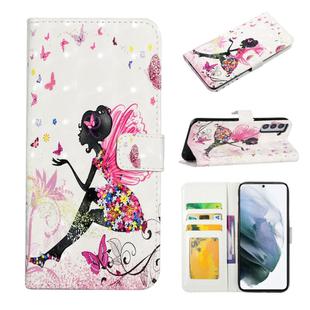 For Samsung Galaxy S21+ 5G Oil Embossed 3D Drawing Leather Phone Case(Flower Fairy)