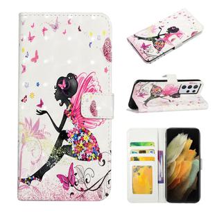 For Samsung Galaxy S21 Ultra 5G Oil Embossed 3D Drawing Leather Phone Case(Flower Fairy)